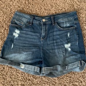 Dark Washed Ripped Jean Shorts